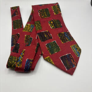 Hugo Boss Vintage Geometric Print Men's Silk Tie - Red & Multi-Color